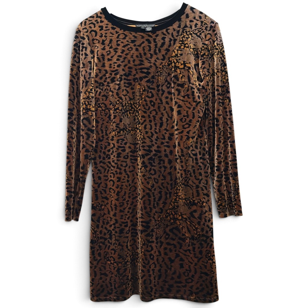 Carole Little Vintage Velvet Burnout Leopard Print Dress Petite quiet luxury 8